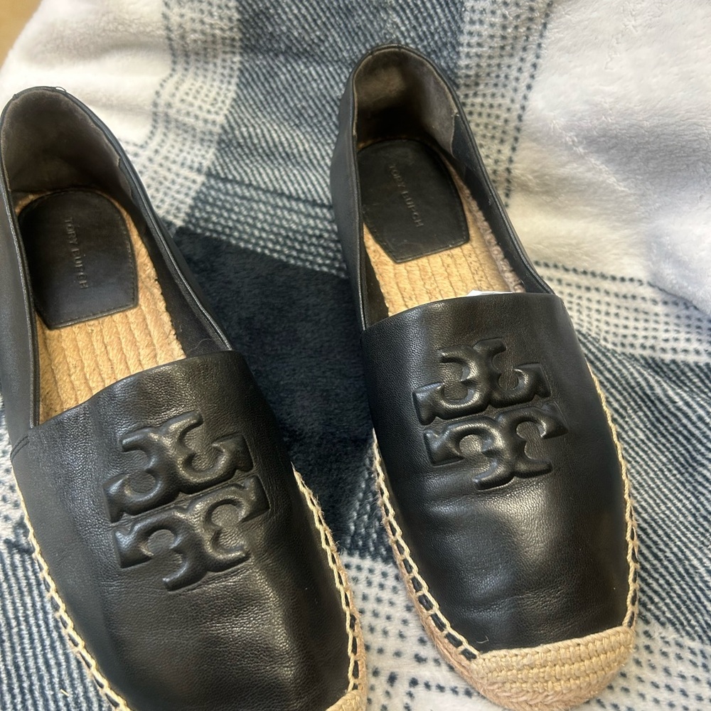Tory Burch Navy Leather Espadrille Loafers